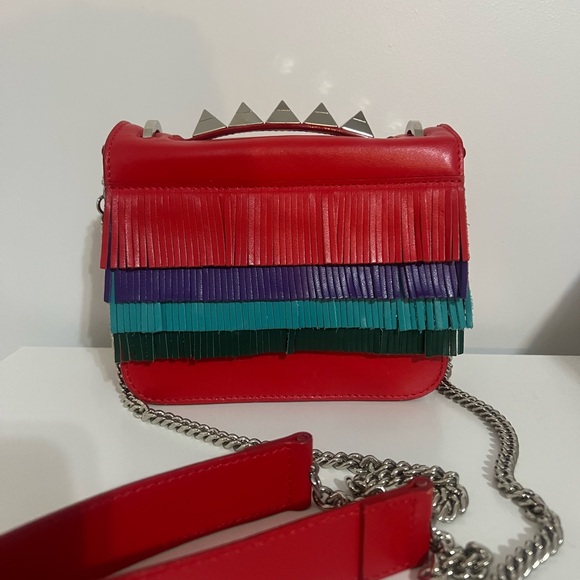 Salar Handbags - Like New Salar Fringed Red Leather Crossbody Bag Purse with Multicolor Layers